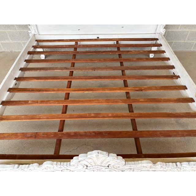 Italian Rococo Style Shabby Chic Distressed King Size Bed Frame For Sale - Image 10 of 11