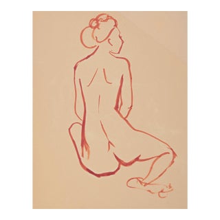 'Seated Nude', by Michael Decker, American Modernist Sanguine Ink Figural Study For Sale