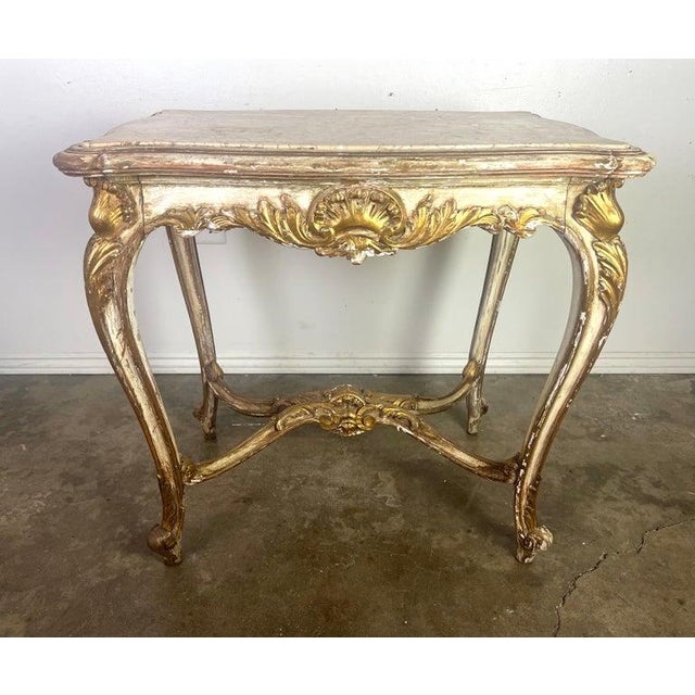 19th C. French Painted & Parcel Gilt Table W/ Marble Top For Sale - Image 15 of 17
