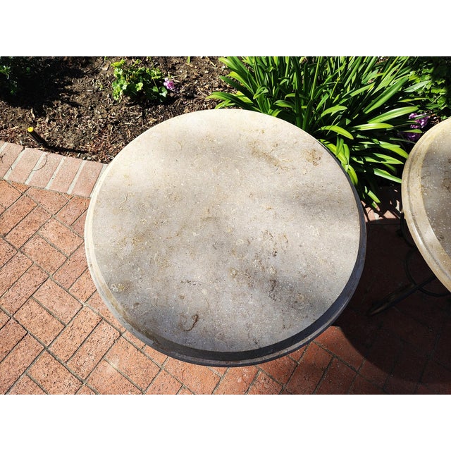 Metal A Pair of Travertine Stone Top Iron Side Tables For Sale - Image 7 of 18