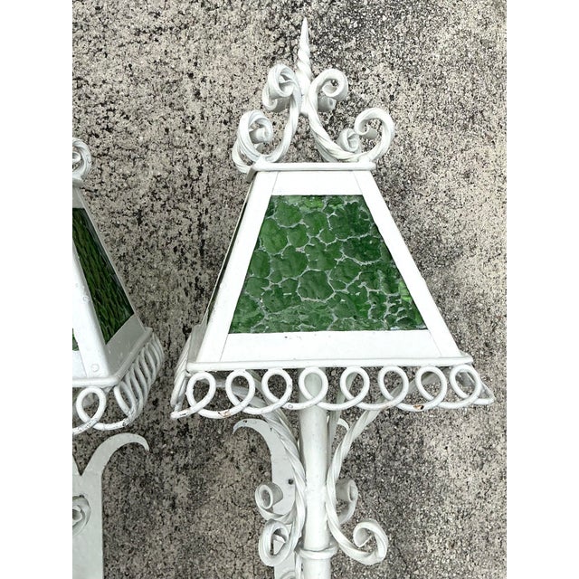 Vintage Regency 1950s Wrought Iron Light Sconces - A Pair For Sale - Image 12 of 12