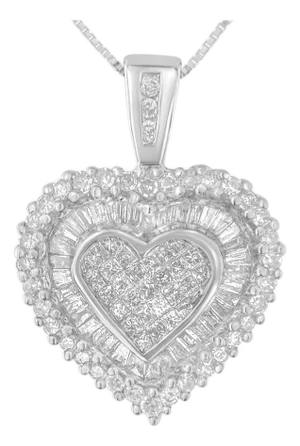 10K White Gold 1 cttw Multi Cut 1 cttw Diamond Heart Pendant Necklace (H-I, I1-I2)