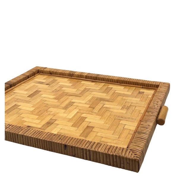 Hollywood Regency Bamboo and Wicker Tray, Italy, 1970s For Sale - Image 11 of 14
