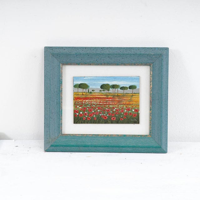 Mita Romano, Poppy Field, 1990s, Tempera on Panel, Framed For Sale - Image 5 of 5