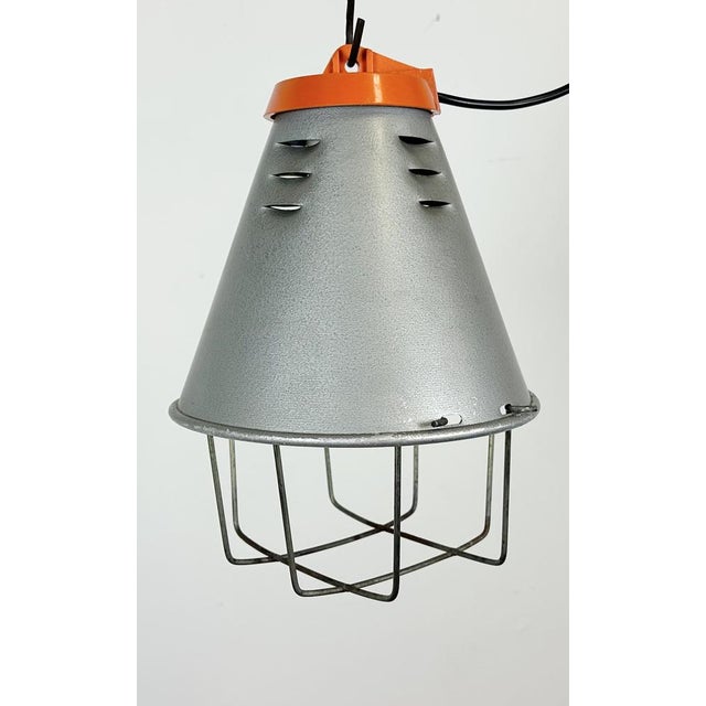 Industrial Grey Pendant Lamp in Aluminium Cage, 1970s For Sale - Image 6 of 16