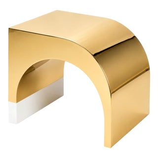 Arch Bedside Table in Brass and White Lacquer by Christophe Perichon For Sale