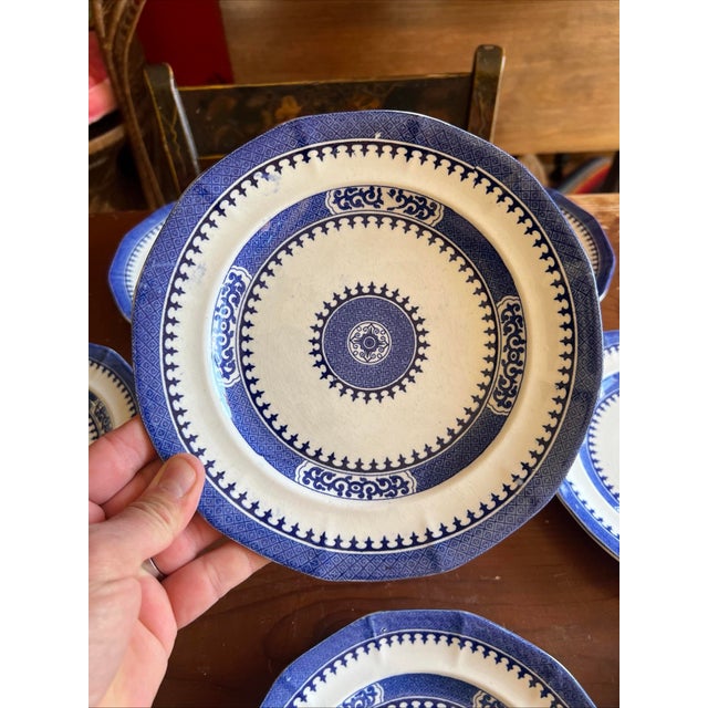 Ceramic 11 Antique Blue Transfer Decorated 8 1/4" Plates, "Dagger Border" by J. Wedgwood For Sale - Image 7 of 12