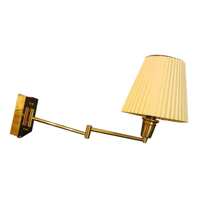 1980s Brass Swing Arm Wall Mount Sconce With Custom Shade For Sale