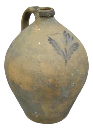 Antique American Primitive Stoneware Salt Glazed Jug Cobalt Flower by Eaton Nj