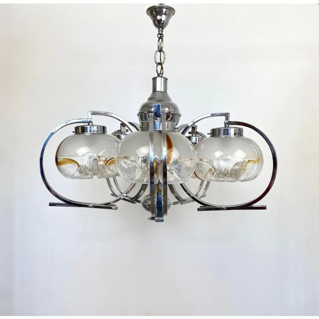Italian Chrome and Murano Glass Chandelier from Mazzega, 1970s For Sale - Image 9 of 15