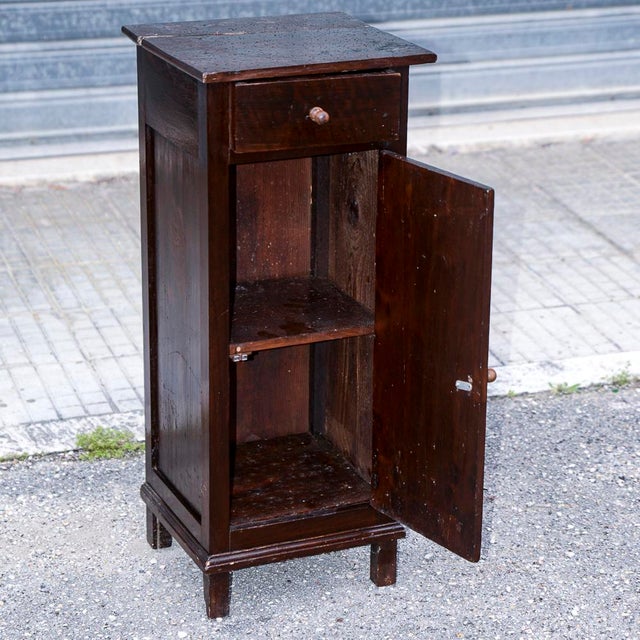 Single High and Narrow Fir Wooden Bedside Table, 1900s For Sale - Image 14 of 18