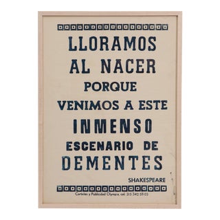 Framed Wheat Paste Poster of a Famous Quote From King Lear For Sale