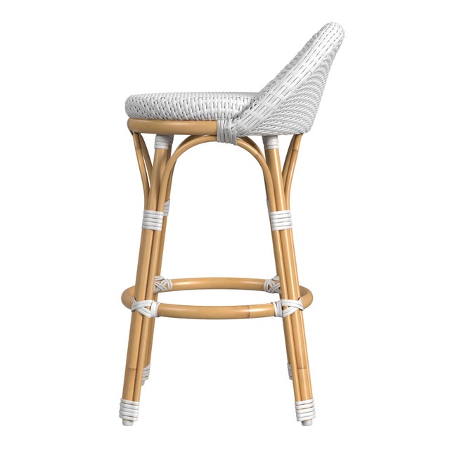 2020s Tobias 24.5 in. Seat Height Outdoor Rattan and Metal Low Back Counter Stool, Smooth White For Sale - Image 5 of 8
