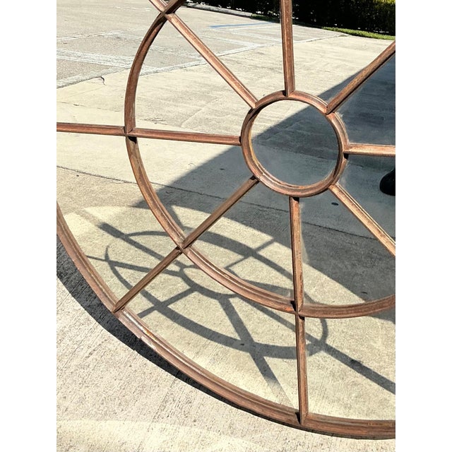 Early 21st Century Vintage Round Wrought Iron Large Windowpane Mirror For Sale - Image 5 of 16