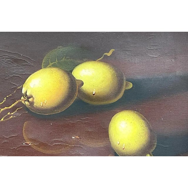 Burnt Umber Vintage Original Lemon Still Life Oil Painting For Sale - Image 8 of 12