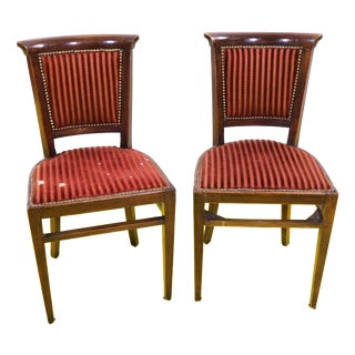 Wooden Chairs with Red Upholstery and Decorative Studs, Set of 2 For Sale