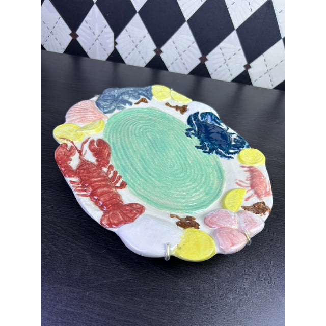 Signed Sculptural Ceramic Seafood Wall Platter With Lobster & Crab, 13.5" For Sale - Image 12 of 12