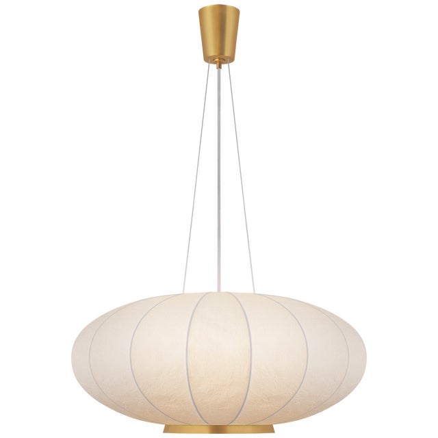 Paper Moon Large Hanging Shade in Soft Brass with Rice Paper Shade Designer: Barbara Barry Fixture Height: 16" Min. Custom...