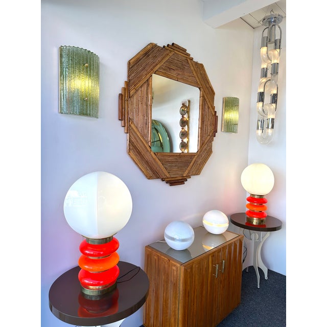 Contemporary Mid-Century Modern Space Age style green granita Murano glass and brass wall lamps lights lighting sconces....