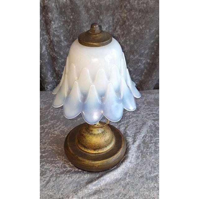 Vintage Table Lamp with Metal Base and Relief Glass Shade, 2000s For Sale - Image 4 of 7