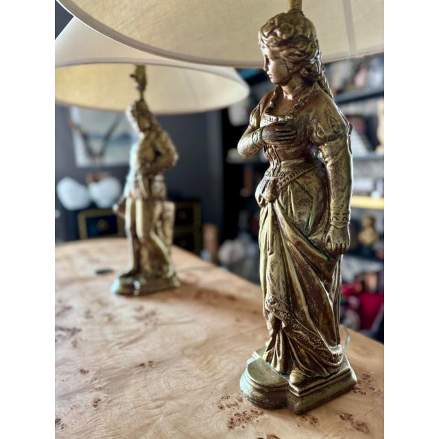 Late 20th Century Figural Gilt Ceramic Lamps With New Shades, a Pair For Sale - Image 9 of 12