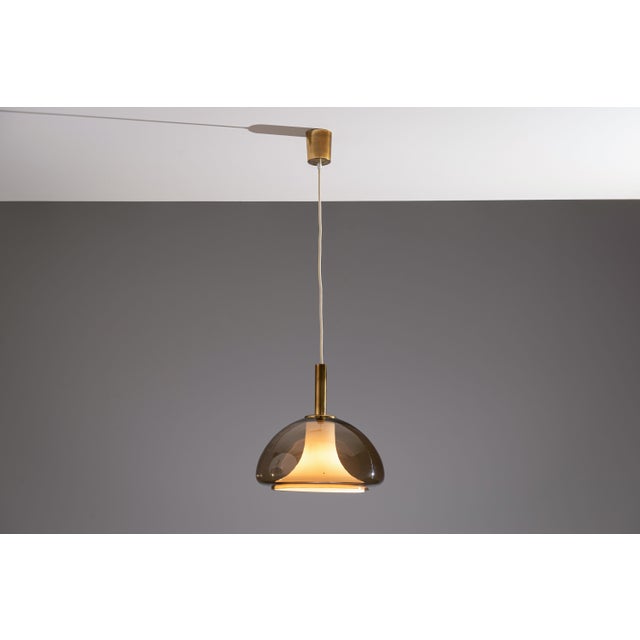 Hanging Lamp with Smoked Murano Glass and Opaline Inner Shade, 1960s For Sale - Image 14 of 14