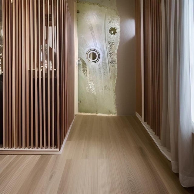 We are obsessed with these glass panels. They were custom made by the artist in 1991 for a chic, modern and high end...