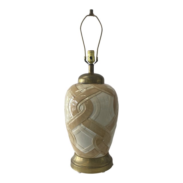 Large 1970s Frederick Cooper Ceramic Lamp With Brass For Sale