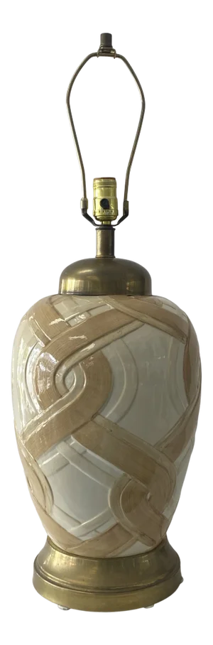 Large 1970s Frederick Cooper Ceramic Lamp With Brass