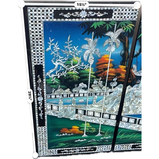 The One Pillar Pagoda (Chùa Một Cột) Mother-of-Pearl Inlay Vintage Four-Panel Decorative Wall Installation – Hanoi Vietnam For Sale In San Antonio - Image 6 of 6