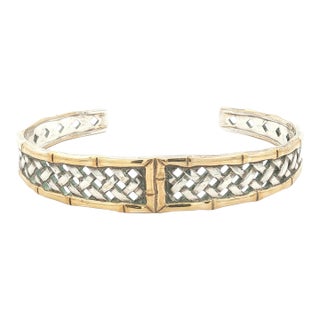 Vintage International Sterling and Gold-Plated Basket Weave Cuff Bracelet For Sale