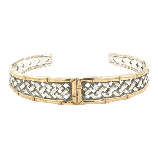 Vintage International Sterling and Gold-Plated Basket Weave Cuff Bracelet For Sale