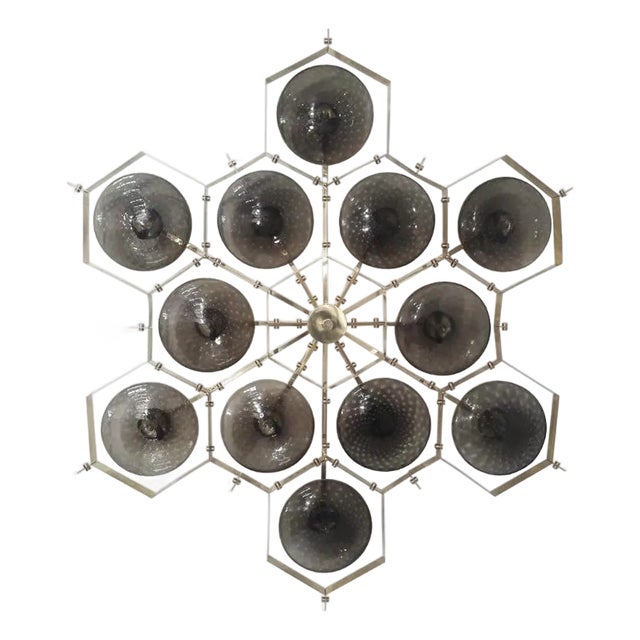 21st Century Beehive Polished Brass Smoky Bubbles Murano Flush Mount by Fabio LTD For Sale