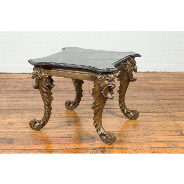 Mid 20th Century Bronze Side Table with Mythological Figures & Black Marble Top For Sale - Image 12 of 12
