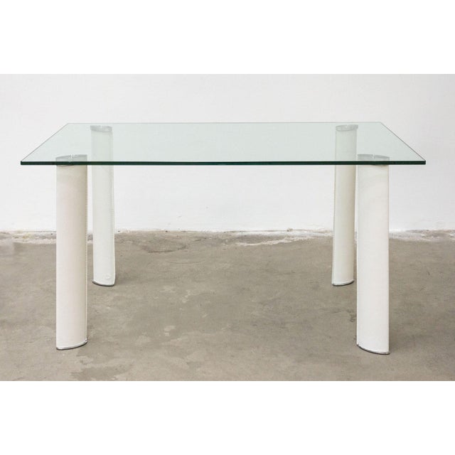 Tempered Glass Table with Leather Covered Legs For Sale - Image 12 of 12