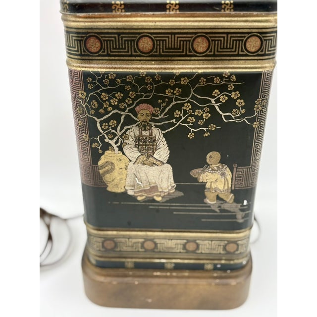 Antique Chinoiserie Tea Canister Table Lamp For Sale - Image 4 of 8