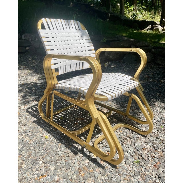 Mid Century Modern Gold Tone and White Outdoor Patio Rocker / Glider ...