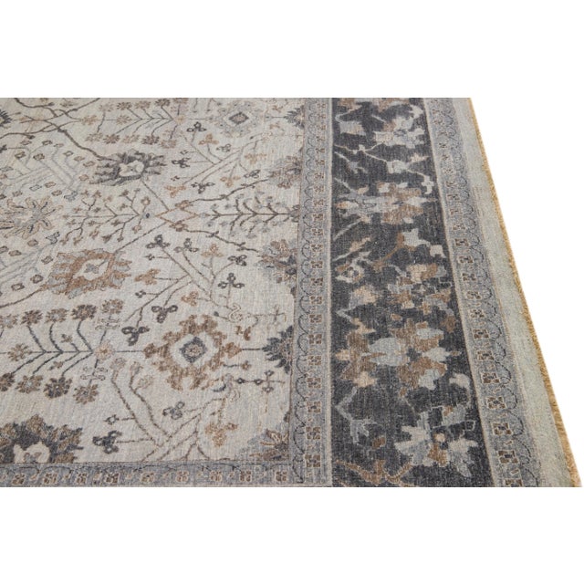 Textile Apadana's Persian Tabriz Style Handmade Beige and Gray Wool Rug For Sale - Image 7 of 11