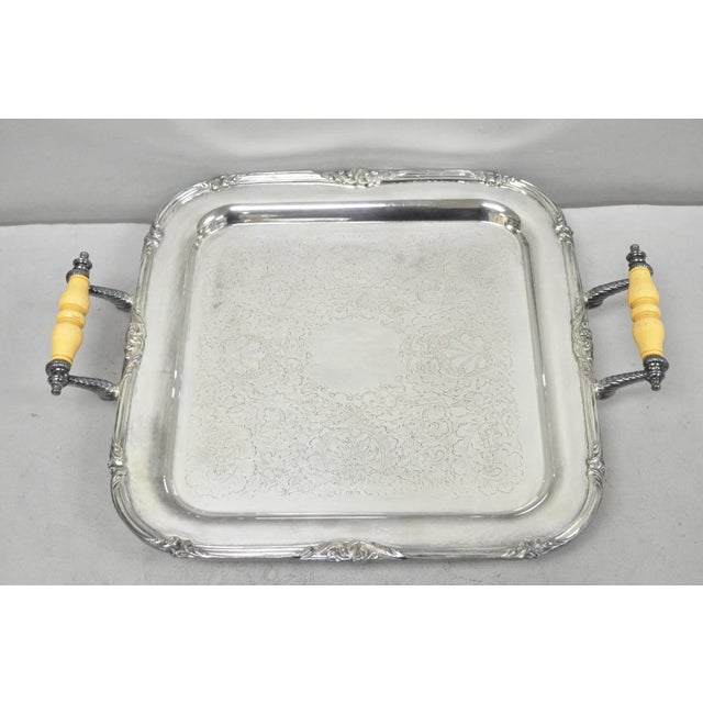 Vintage Sheffield Silver Plated Square Serving Bar Tray W/ Celluloid Handles For Sale - Image 17 of 17