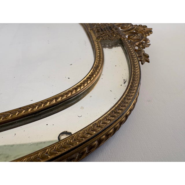 Antique French Style Ormolu Vanity Mirror Tray With Etched Filigree Handles For Sale - Image 10 of 11