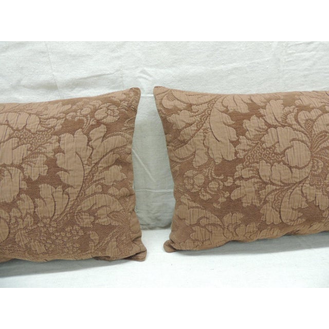 Brown Tone-On-Tone Damask Pattern Decorative Lumbar Pillows - Set of 2 For Sale - Image 4 of 7