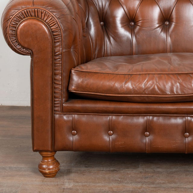 20th Century Vintage Brown Leather Chesterfield Two Seat Sofa Loveseat From Denmark For Sale - Image 9 of 14