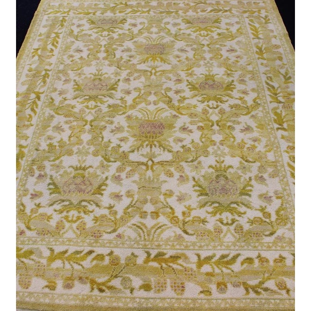 Spanish Rug With Floral Design in Golden-Green, Acid Green and White For Sale - Image 4 of 9
