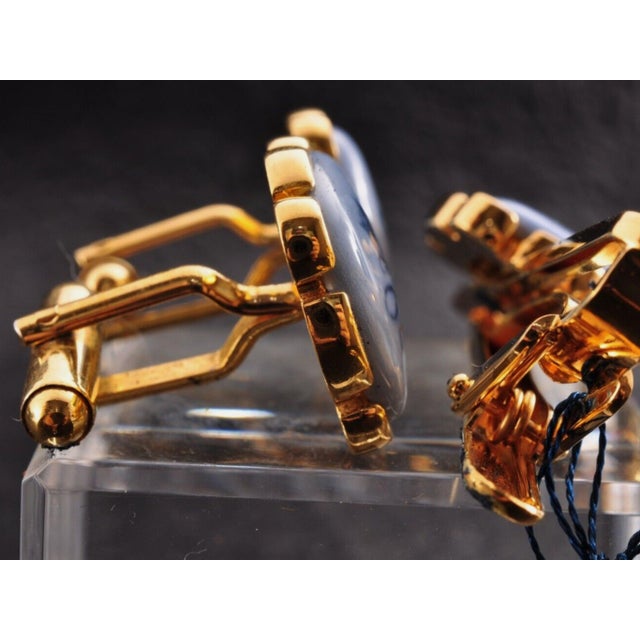 Vintage Royal Danish Copenhagen Gold Plate & Porcelain Cufflinks Circa 1980 For Sale - Image 10 of 12