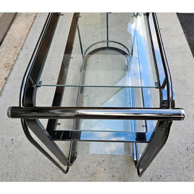 DIA - Design Institute America Vintage 1992 Three Glass Tier Bar Cart in Nickel by Dia (Design Institute of America) For Sale - Image 4 of 7