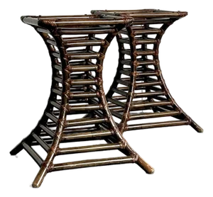 Vintage Boho Willow and Reed Stacked Rattan Table Pedestals - A Pair