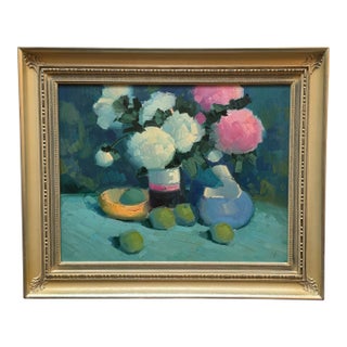 Elio Camacho Floral Bouquet Still Life Oil Painting, Signed For Sale