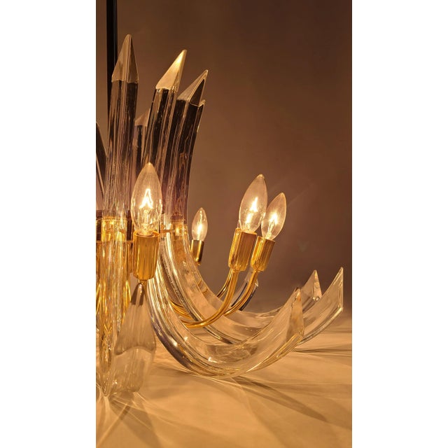 Curved Italian Murano Crystal Rib Prism Chandelier & Sconces in the Manner of Venini For Sale In Detroit - Image 6 of 11
