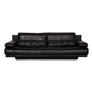 Black 6500 Leather Three-Seater Couch with Function by Rolf Benz For Sale