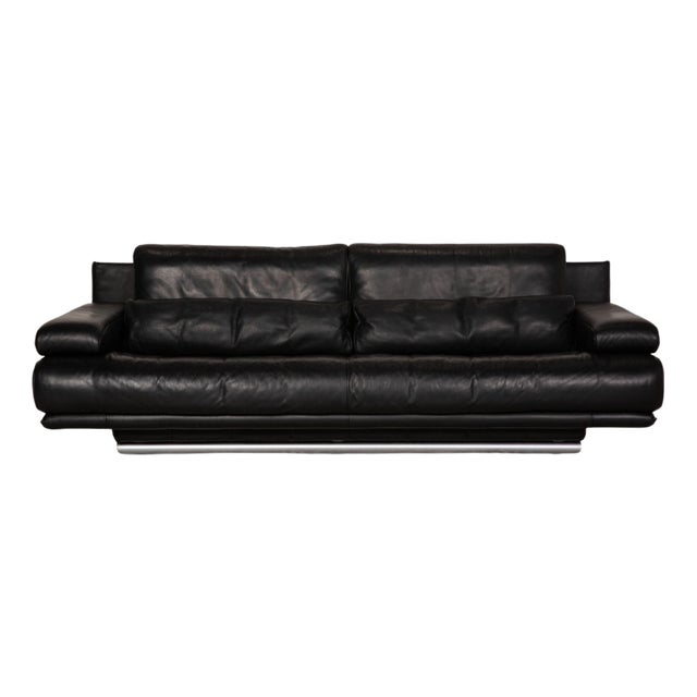 Black 6500 Leather Three-Seater Couch with Function by Rolf Benz For Sale